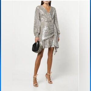 NWT! Sachin + Babi, Delaney Sequin Cocktail Dress,Silver/Nude, Size 4 - MSRP$495